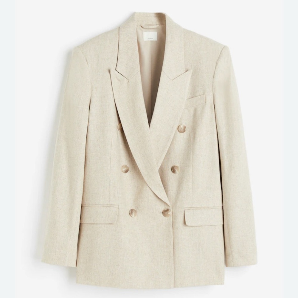 Cream Linen Double-Breasted Blazer